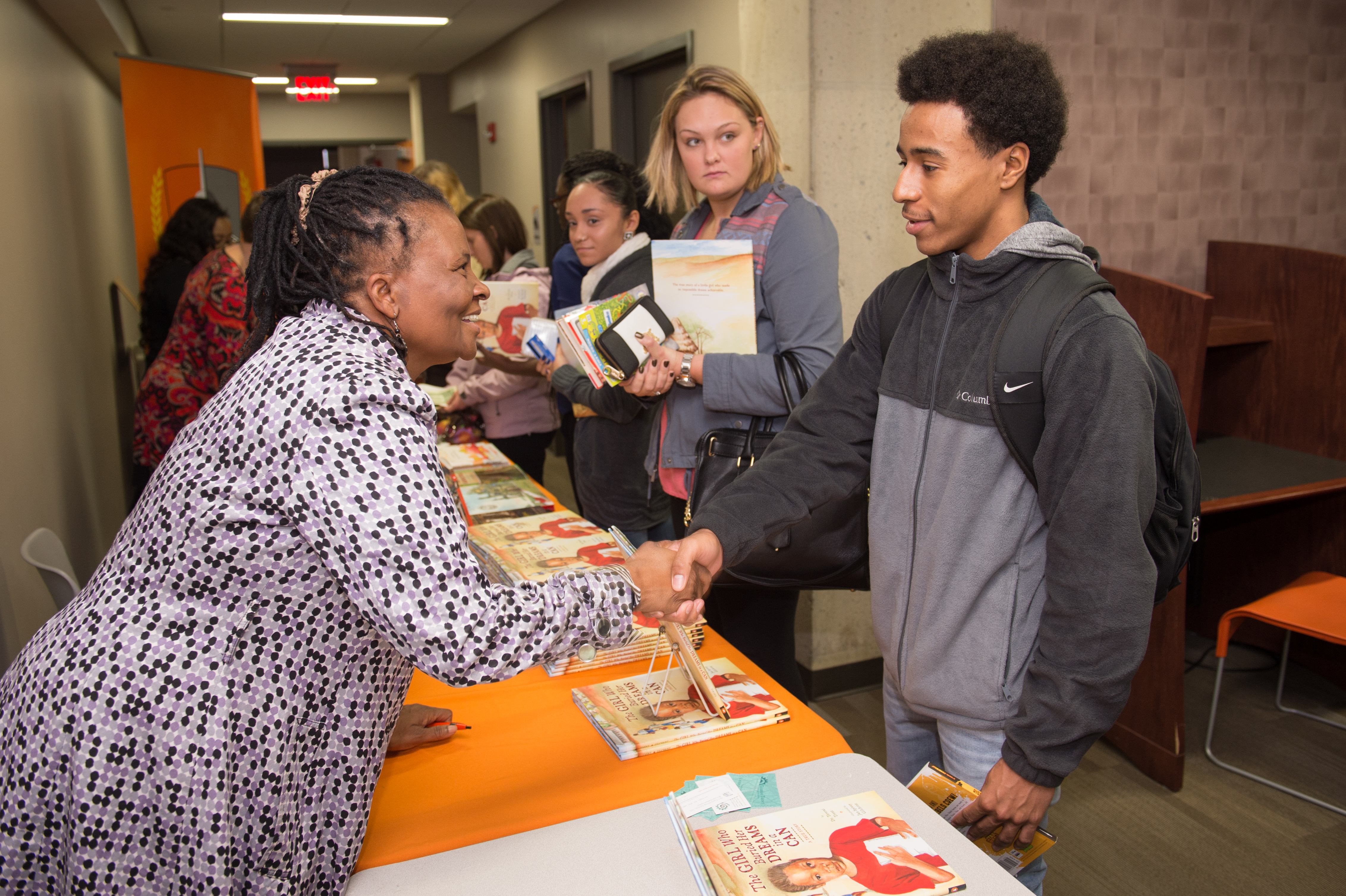 Tererai Trent greeting students